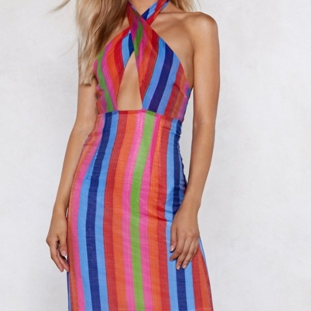 Nasty Gal Stripe crossover midi dress boho